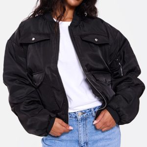 Black Oversized Bomber Jacket