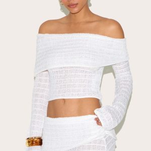 White Bardot Textured Knit Top