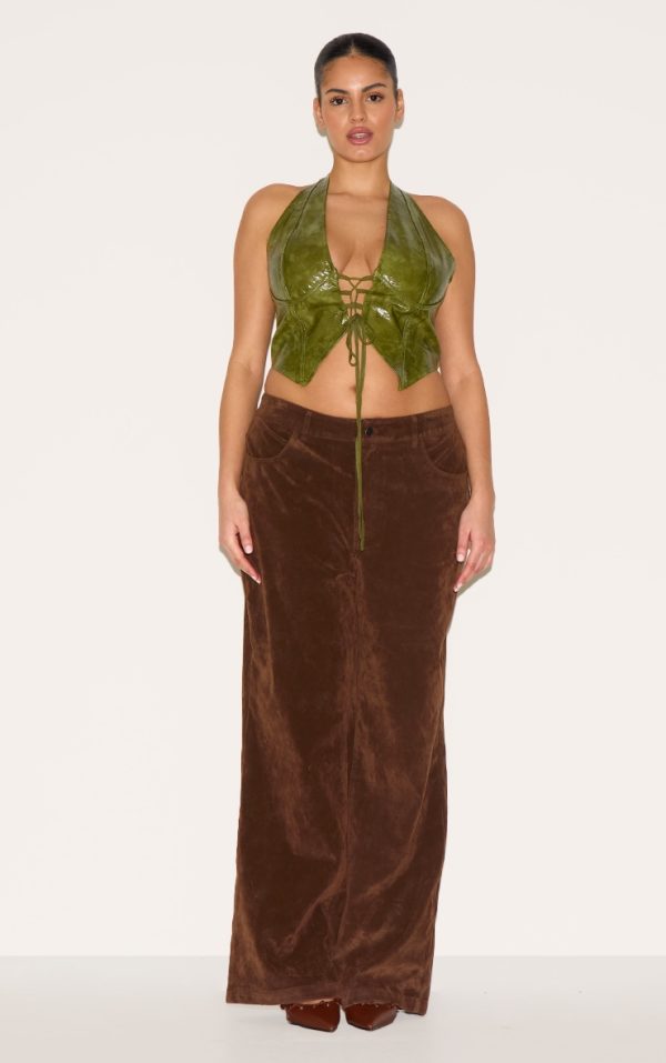 bd5b2a3aa5c4a2befb51770172b736f458d264a2_CNE0792_3_plus_olive_washed_faux_leather_lace_up_plunge_halterneck_top