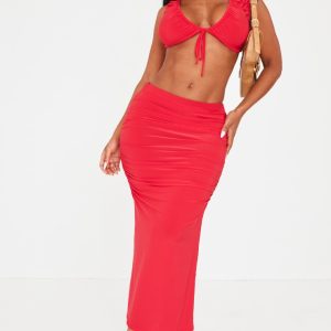 Shape Red Slinky Ruched Midaxi Skirt