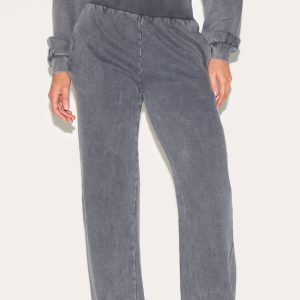 Tall Washed Charcoal High Waisted Wide Leg Joggers