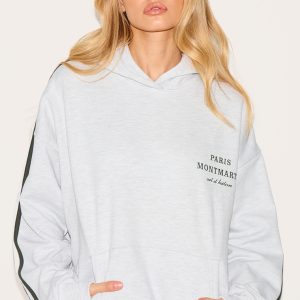 Ash Grey Premium Piping Sleeve Paris Montmartre Embroidered Sweatshirt