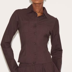 Chocolate Linen Look Button Up Fitted Shirt