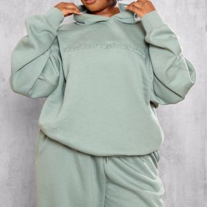 PRETTYLITTLETHING Plus Sage Athletics Club Embossed Oversized Hoodie