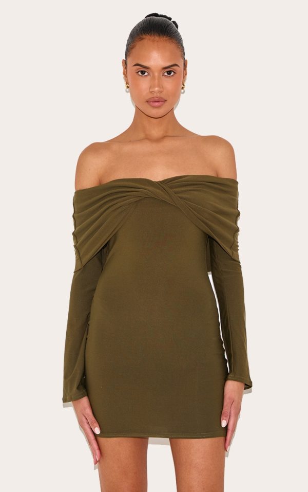 beb00159887c93026081738869fcc0eb63abb0ec_CNM2278_1_khaki_soft_touch_twist_detail_bardot_bodycon_dress