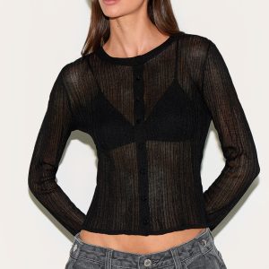 Black Sheer Knit Cardigan
