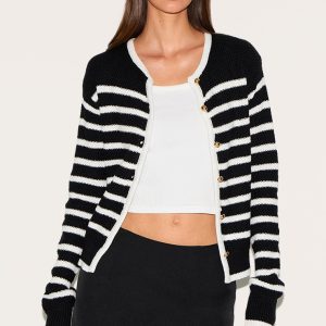 Black Stripe Knitted Cardigan