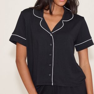 Black Modal Piping Short Pj Set