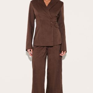 Chocolate Woven Tailored Wide Leg Trousers
