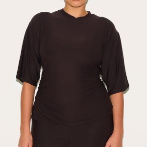 Plus Chocolate Soft Touch Ruched Oversized Short Sleeve T-shirt