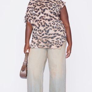 Plus Leopard Leopard Print Crinkle Mesh Top