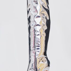 Silver PU Point Toe Over The Knee High Stiletto Heeled Boots