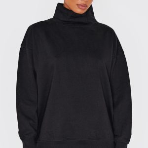 Black Premium Fleeceback Oversized High Neck Sweatshirt