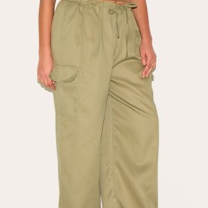 Plus Khaki Tie Waist Cargo Trouser