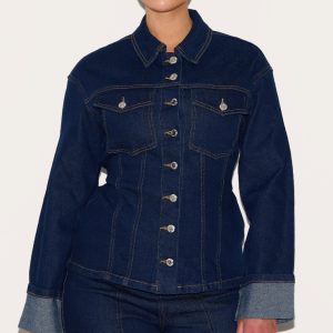 Shape Stretch Denim Turn Up Sleeve Adjustable Back Jacket