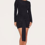 bf8b5245d25272687f53cff8fa9d7e7fe2af3f36_CNM2987_1_black_slinky_long_sleeve_wrap_twist_detail_mini_dress