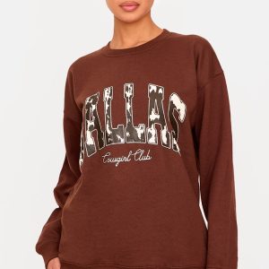 Chocolate Dallas Cow Printed Sweatshirt