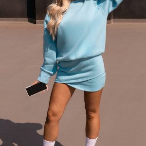 Pale Blue Wrap Sweat Mini Skirt