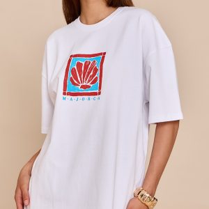 White Majorca Shell Graphic Cotton Oversized T Shirt
