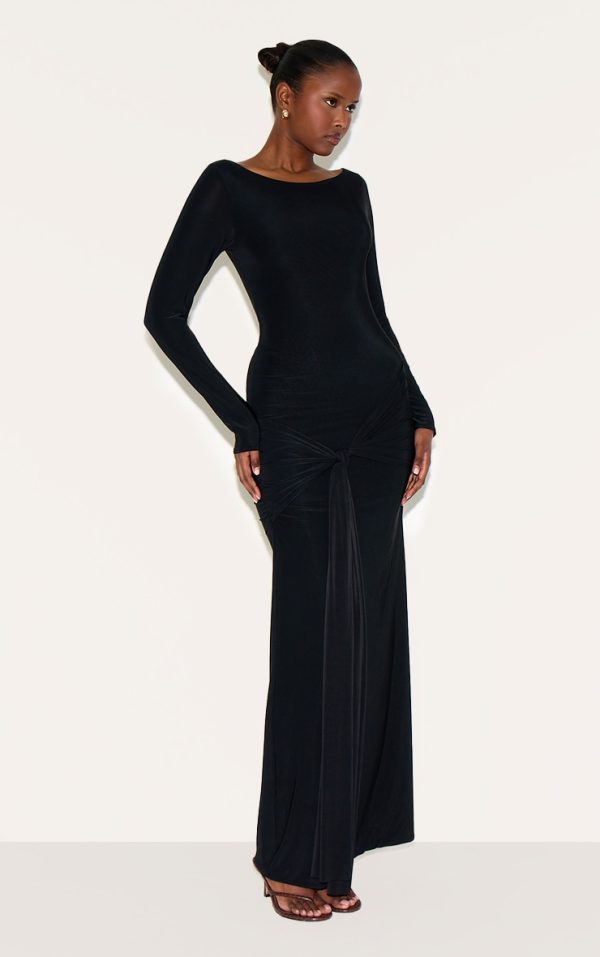 c076b701a73277e413dcfff69e3275ca8460b162_CNM8956_4_black_double_layer_slinky_drop_waist_knot_detail_maxi_dress