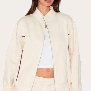 Cream Contrast Seam Zip Through Sweatshirt