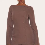 c0847ab6c48b348d3acde8ed5bc90ef738e231cf_CNM2302_1_chocolate_woven_asymmetric_button_tailored_skort_playsuit