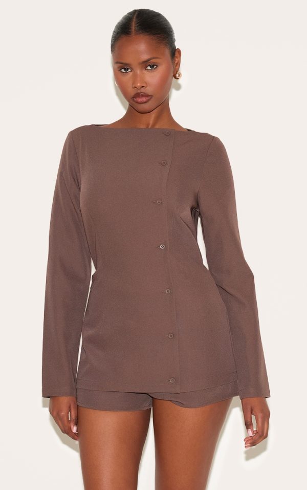 c0847ab6c48b348d3acde8ed5bc90ef738e231cf_CNM2302_1_chocolate_woven_asymmetric_button_tailored_skort_playsuit