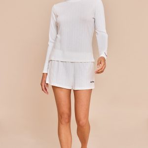PRETTYLITTLETHING Petite White Embroidered Pointelle Pj Set