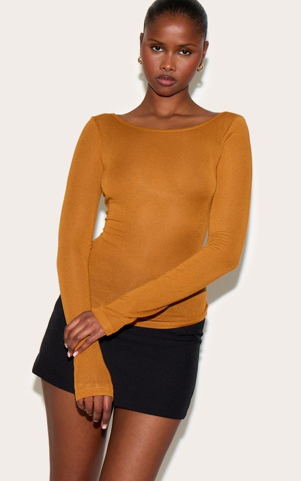 c0cd41588e5620153f03f24d189fe699a9a84807_CNM3734_1_tan_sheer_soft_touch_crew_neck_long_sleeve_top
