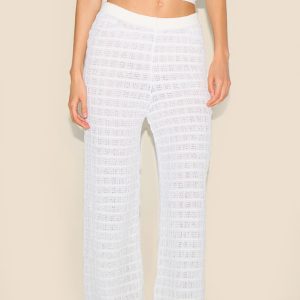 White Textured Knit Trouser