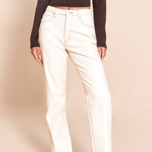 Ecru High Waist Straight Leg Jeans
