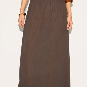 Dark Chocolate Linen Blend Seam Detail Mini Skirt