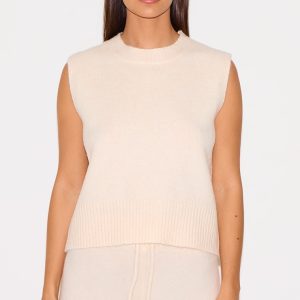 Ecru Marl Soft Knit High Sleeveless Top