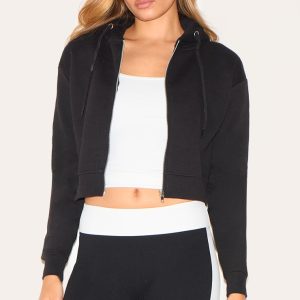 Black Zip Cropped Hoodie
