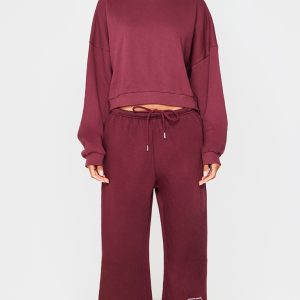 Burgundy Thin Waistband Drop Crotch Joggers