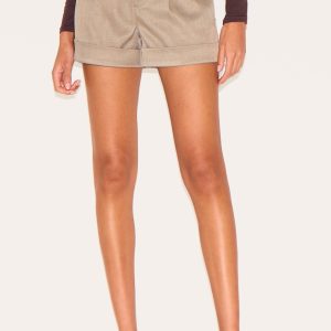 Taupe Mid Rise Tailored Woven Shorts