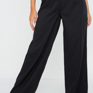 Black Woven Tailored Wide Leg Trousers