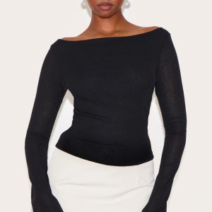 Black Double Layer Burn Out Mesh Flared Sleeve Top