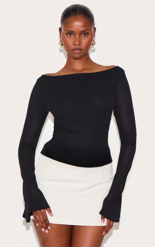 c1e23c4daec0ac6a003b0b707994086bcba3a416_CNM8043_1_black_double_layer_burn_out_mesh_asymmetric_flared_sleeve_top