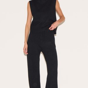 Black Marl Soft Knit Wide Leg Trousers