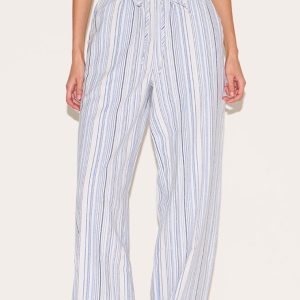 Blue Pinstripe Printed Drawstring Waist Slouchy Trousers