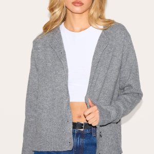 Ash Grey Melange Soft Knit Basic Button Up Cardigan