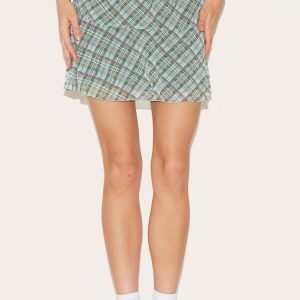 Green Check Printed Frill Hem Mini Skirt