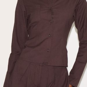 Chocolate Linen Look Pleated Mini Shorts