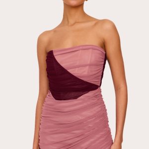 Light Pink Mesh Contrast Bandeau Mini Dress