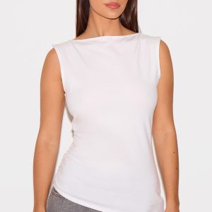 White Cotton Straight Neck Long Top