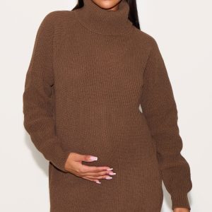 Maternity Taupe Oversized High Neck Jumper Dress