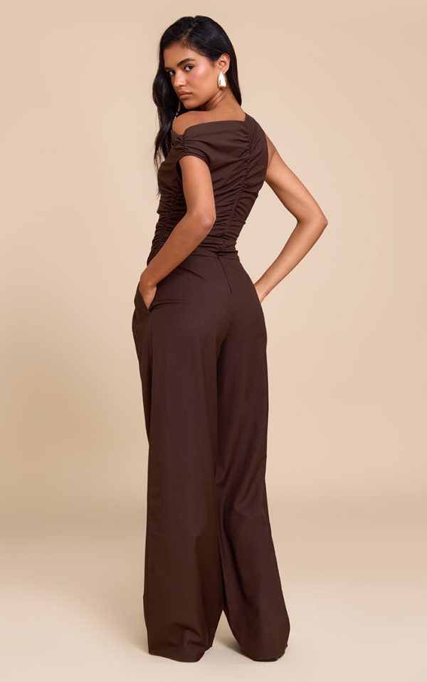 c29ff33d8ab6752c59ffe6e5d7a029ca9d6ebca9_CNM0442_2_chocolate_woven_ruched_one_sleeve_jumpsuit