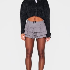 Charcoal Grey Bow Detail Tailored Frilly Bloomers