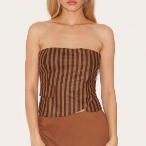 Brown Corduroy Striped Bandeau